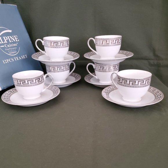 Alpine Cuisine Tea Cups and Saucers Fine Porcelain Germany 12 Pcs Set New - Picture 3 of 10